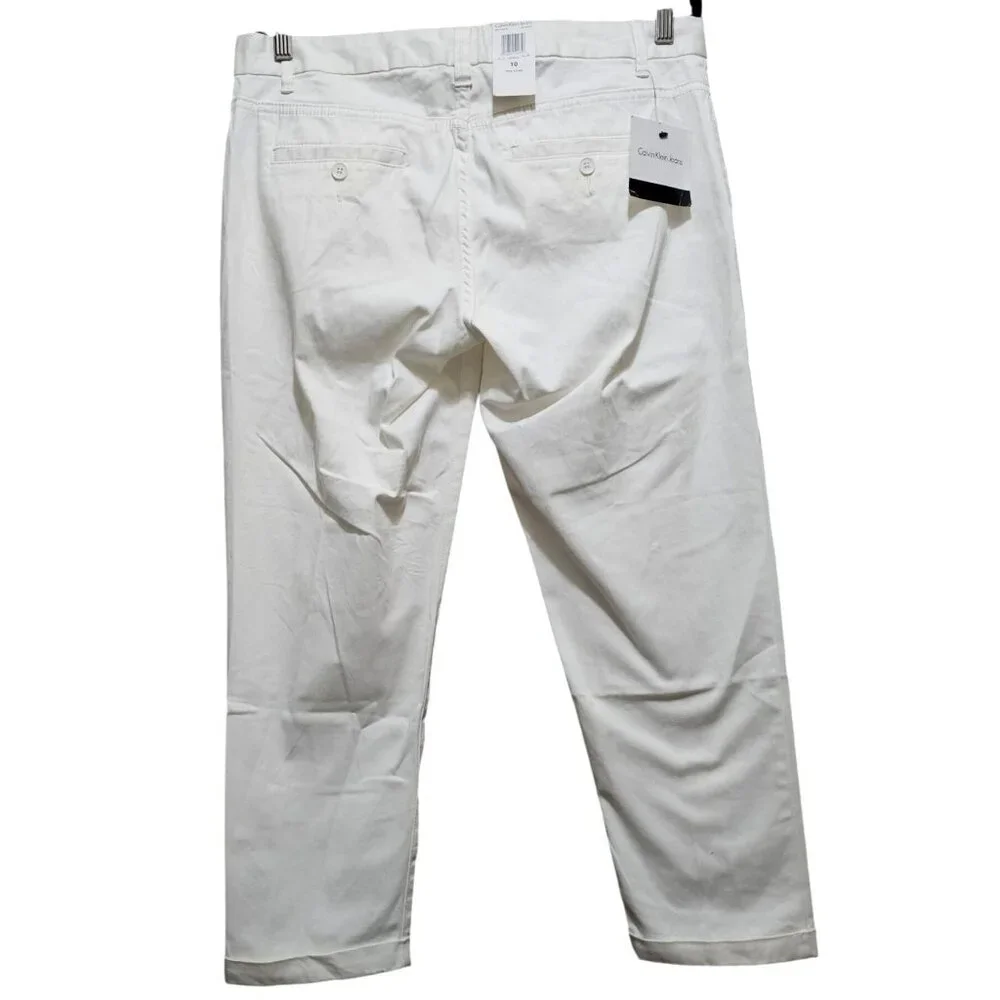 Calvin Klein Womens White Straight-Leg Trousers‎ Size 10